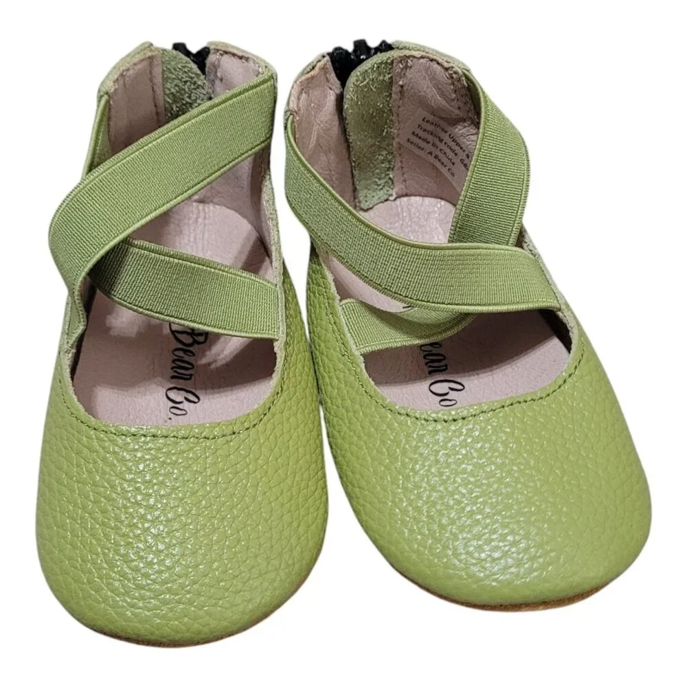 NEW A Bear‎ Co Toddler Size 3 Pebbled Leather Ballerina Flats Green Girl's